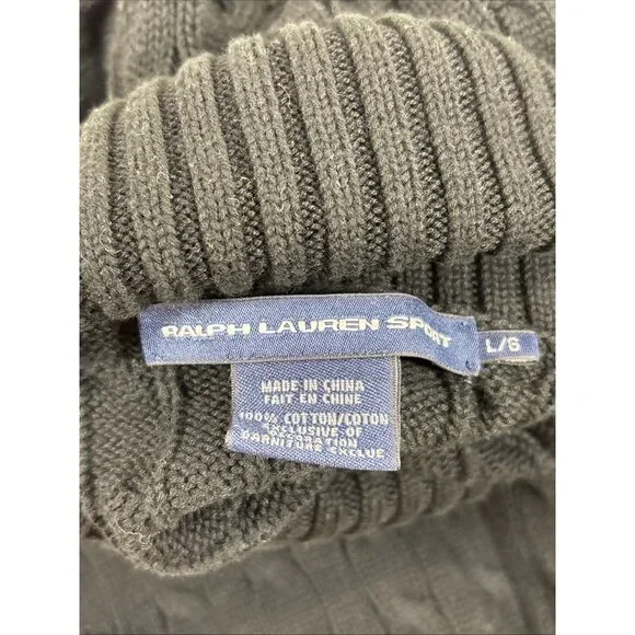 Ralph Lauren Sport Black Turtleneck Sweater L Cable Knit Pullover Purple Polo - Picture 7 of 11